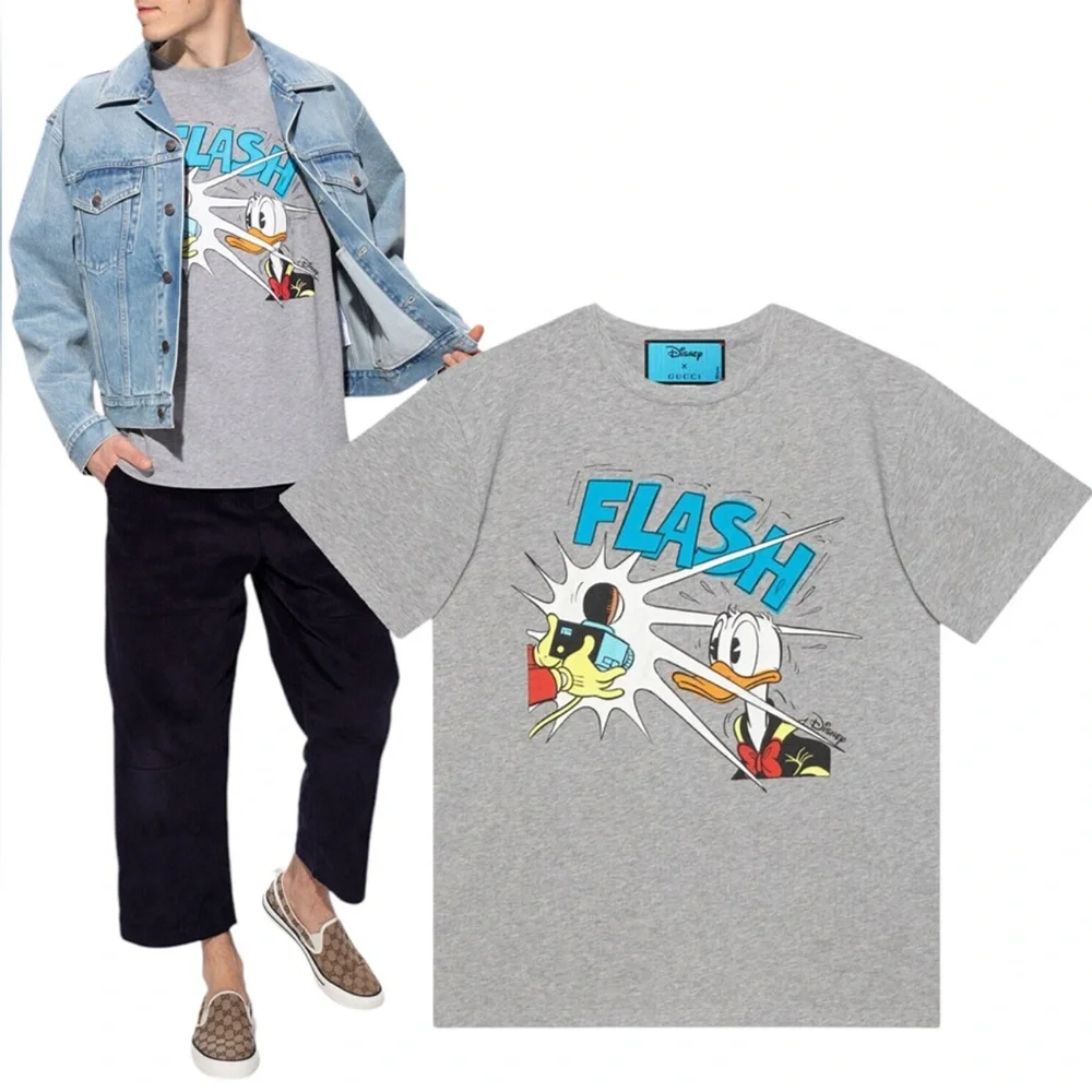 GUCCI X Disney Donald Duck “Flash” Gray T Shirt Tee Unisex Men’s Women’s NWT